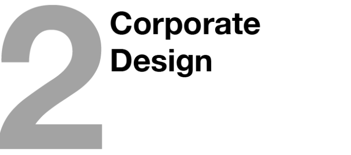 corporate design grey two and writing in black stating corporate design