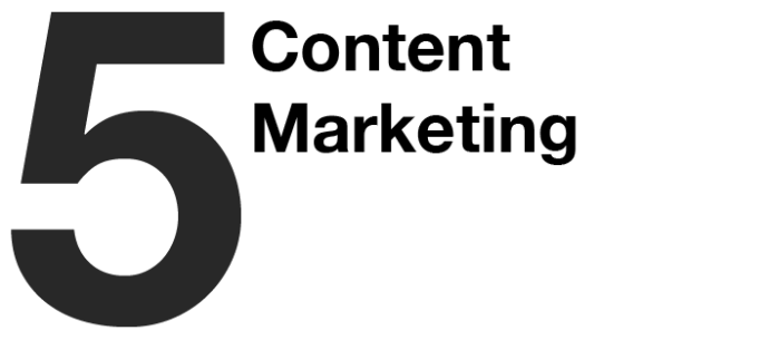 5 content marketing grey five and writing in black stating content marketing