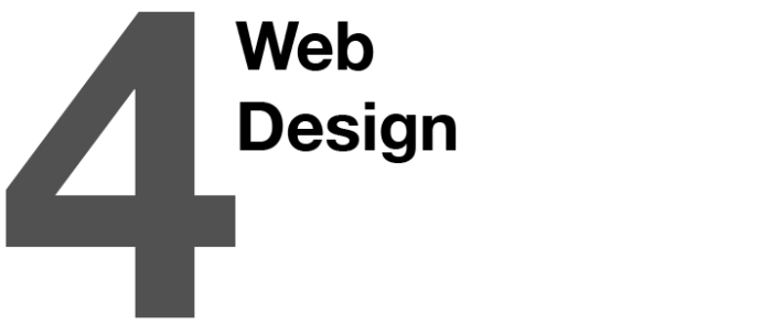 4 web design grey four and writing in black stating web design