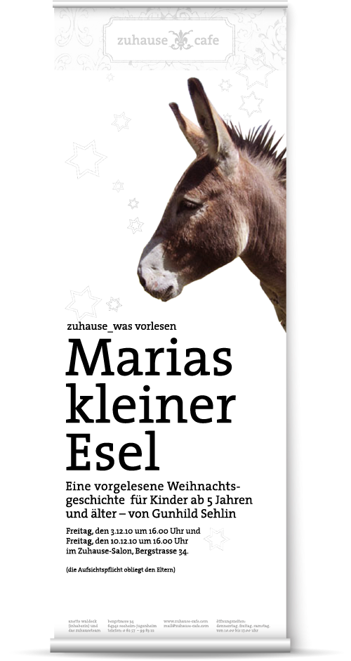 marias kleiner esel, mary's little donkey — poster for a christmas reading vertical christmas poster with a donkey head