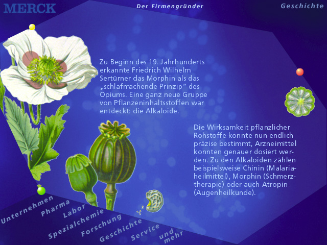 sexagon in blue color with a white text and a flowerlike plant. there are elements buzzing around