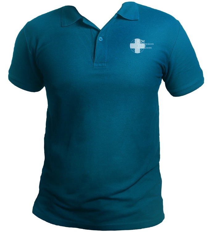 employee apparel for rzm radiology clinic blue polo shirt with rzm logo on the left breast
