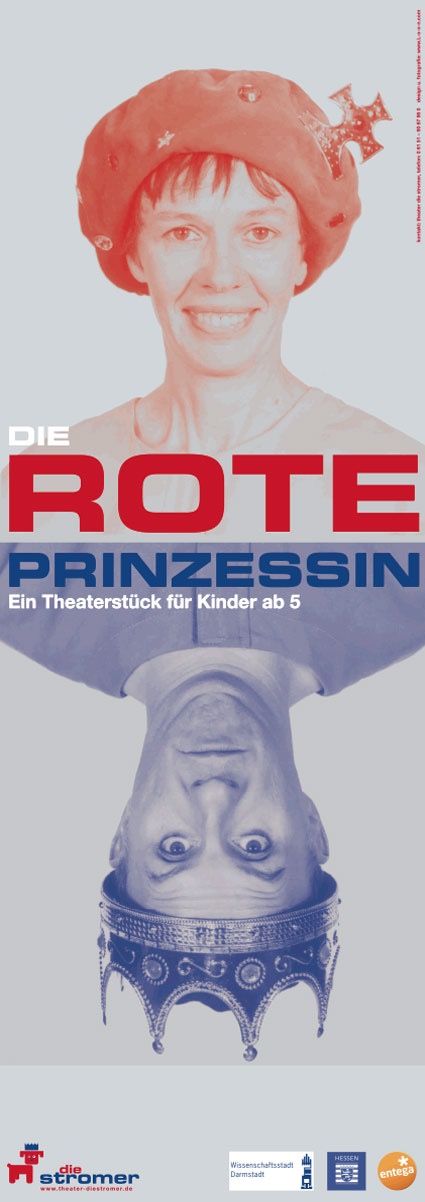 poster adapted like a queen playing card, silver background, princess in foreground, top and bottom mirrored 
