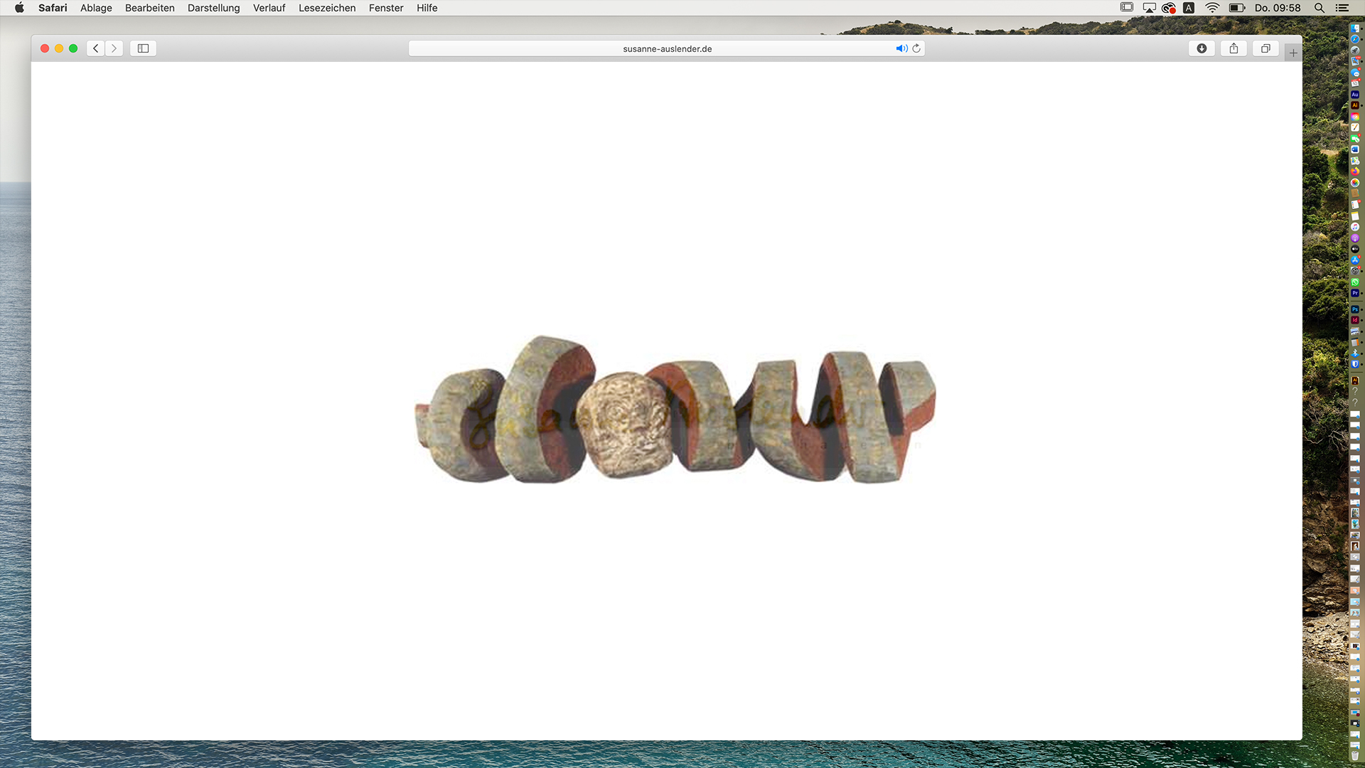 curled wooden sculpture with multi-faced head in the middle on a white background 