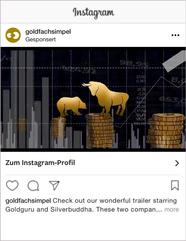 instagram post for goldfachsimpel precious metal traders and consultants instagram post for goldfachsimpel, gold guru and silver buddha film, stock market, Dax and bear, coins, stock, trading, numbers , goldguru und silberbuddha