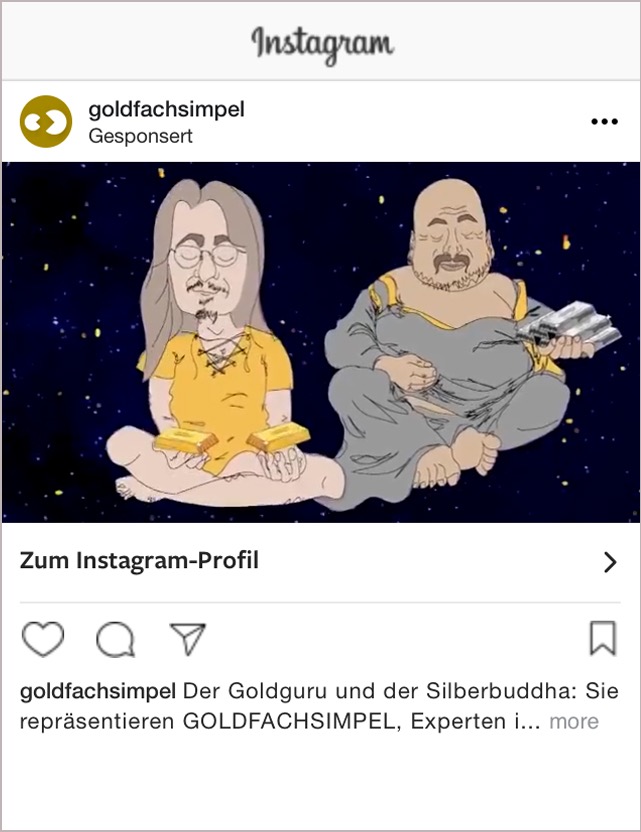 instagram post for goldfachsimpel precious metal traders and consultants gold guru and silver buddha, goldgulu und silberbuddha, in cosmos