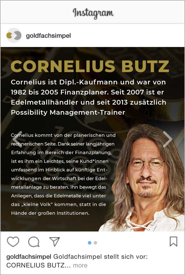 instagram post for goldfachsimpel precious metal traders and consultants goldfachsimpel precious metal traders and consultants, edelsteine, Edelmetalle, gemstones, gold, silver, rich, investment, Cornelius Butz, Heiko haller, Münzhandel haller, münzen, coins